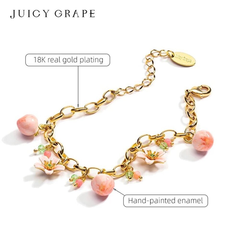 JUICY GRAPE 18K Gold Plated Peach Bracelet for Women Summer Sweet and Cute Fruit